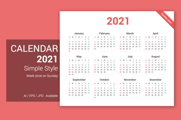 Simple Calendar 2021 Sunday Starts