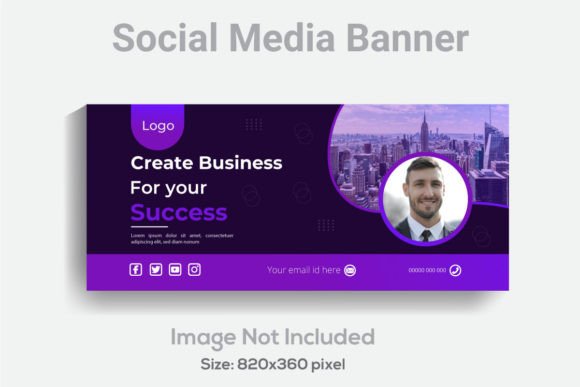 Social Media Banner Template and Features Design in 820x360 Pixel RGB Color Design